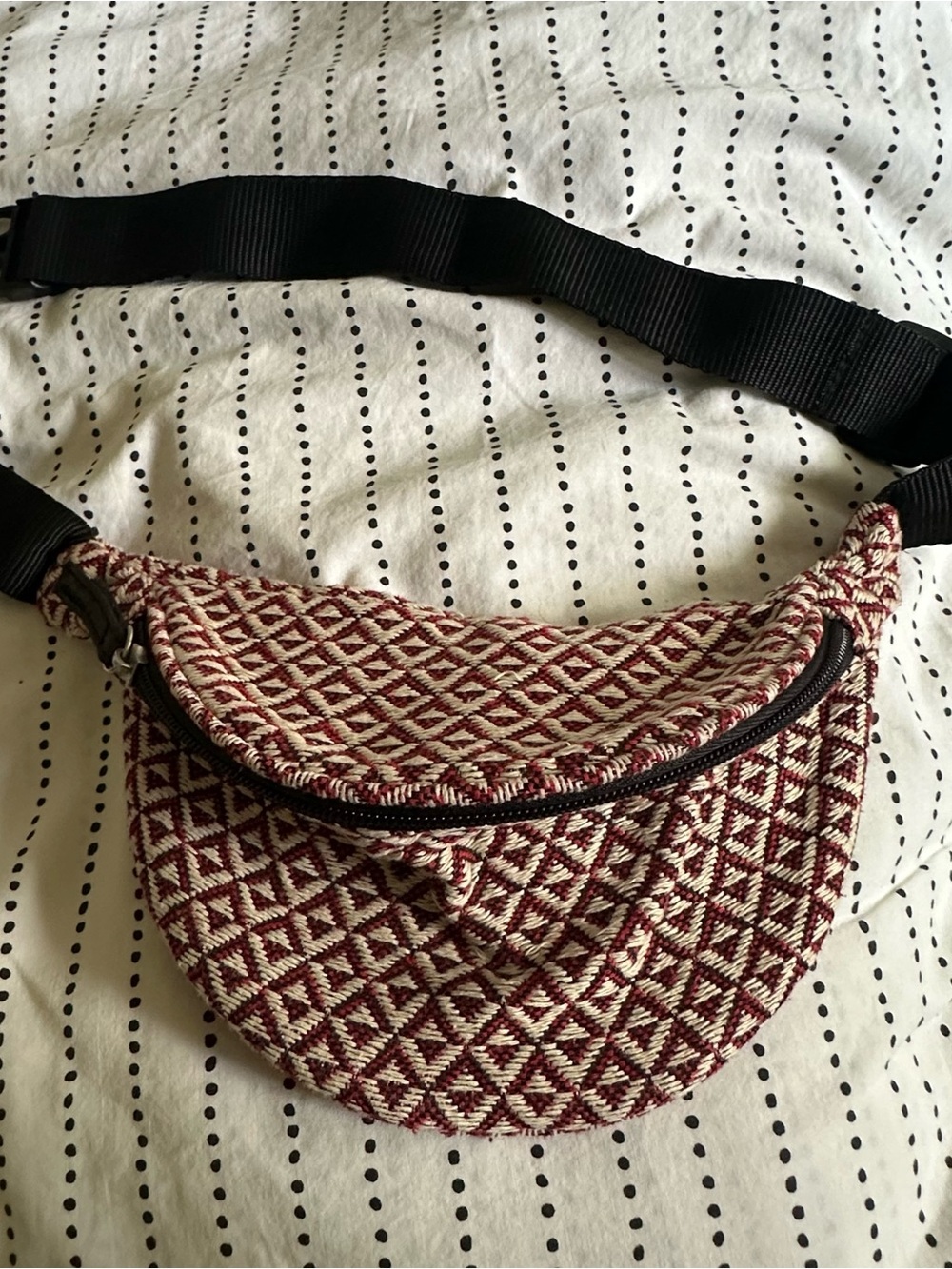 Forever 21 Burgundy and Cream Woven Belt Bag